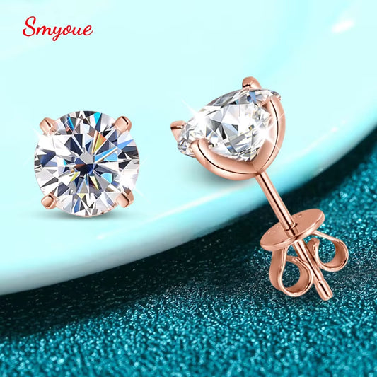 Smyoue 0.2-3CT Rose Gold Color Moissanite Stud Sparkling Classic Wedding Lab Diamond Earring Pure 925 Silver