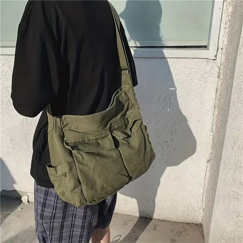 Stylish Large Capacity Canvas Messenger Bag for Women - Perfect for School and Casual Outings