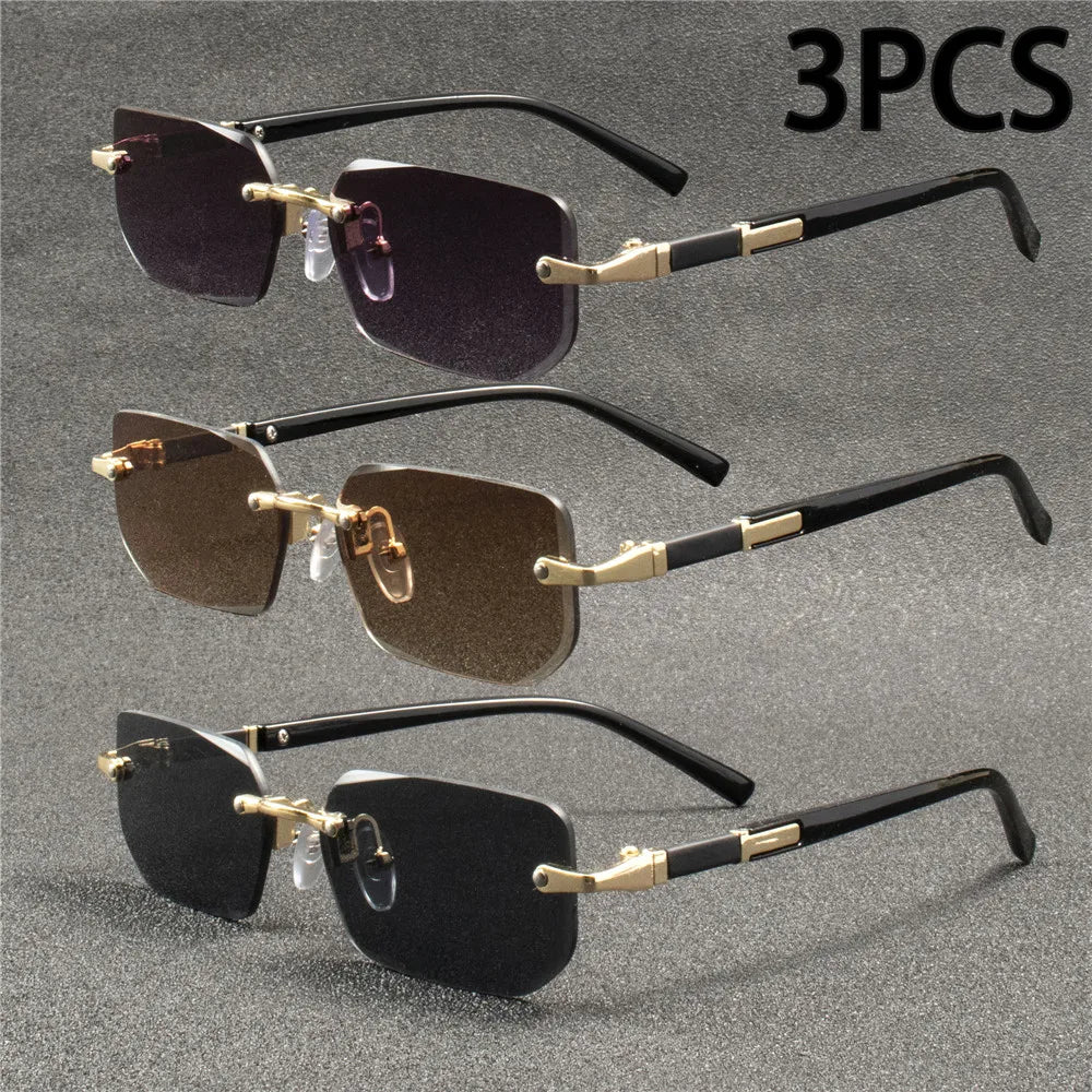 Trendy Rimless Rectangle Sunglasses for Men and Women - Stylish Small Square Shades for Summer Travel