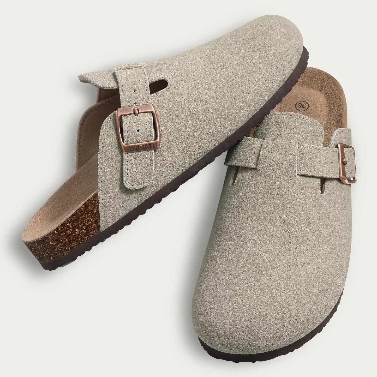 Stylish Cork Suede Mules Slippers for Women - Classic Antislip Outdoor Clogs with Arch Support