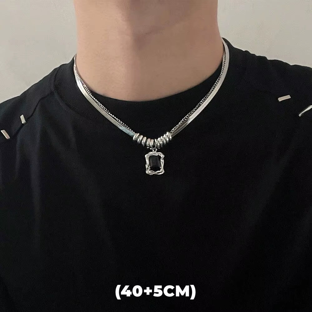 Trendy Hip Hop Zircon Star Double Layer Necklace - Unisex Titanium Steel Pendant for Fashion-Forward Individuals