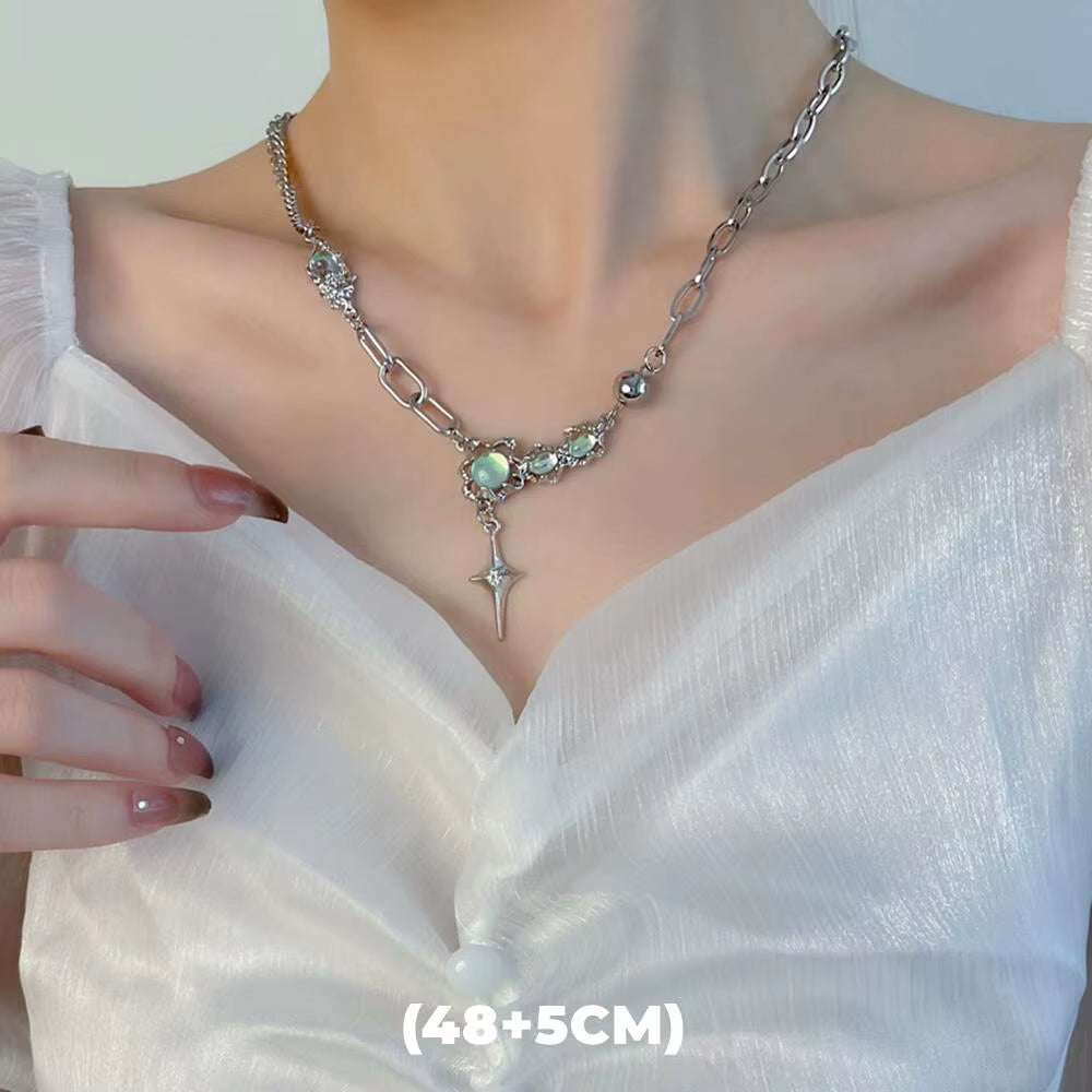 Trendy Hip Hop Zircon Star Double Layer Necklace - Unisex Titanium Steel Pendant for Fashion-Forward Individuals