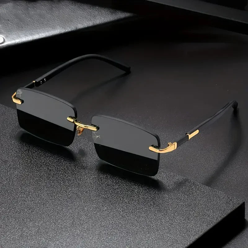 Trendy Rimless Rectangle Sunglasses for Men and Women - Stylish Small Square Shades for Summer Travel