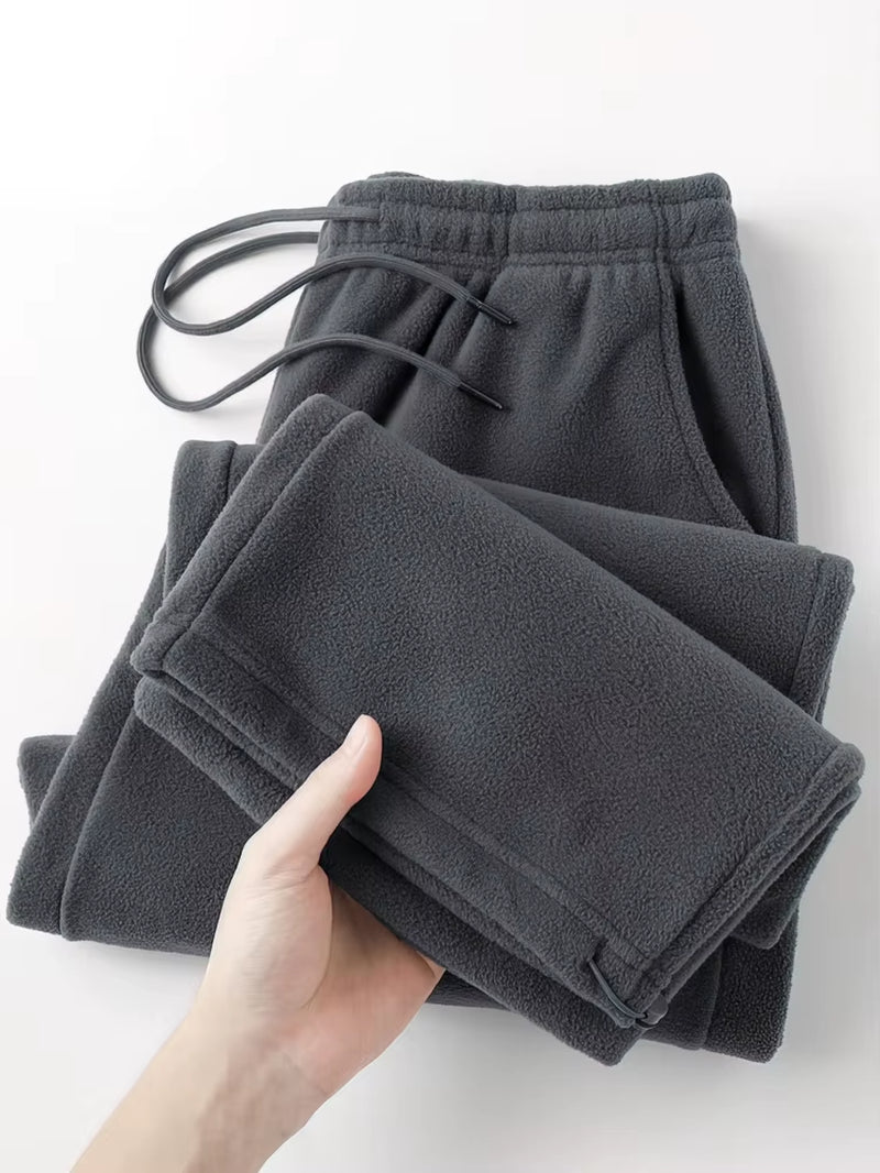 Vintage Thick Winter Casual Fleece Pants Men Wide Leg Baggy Warm Sweatpants Male Drawing Jogger Pants Falls Trousers