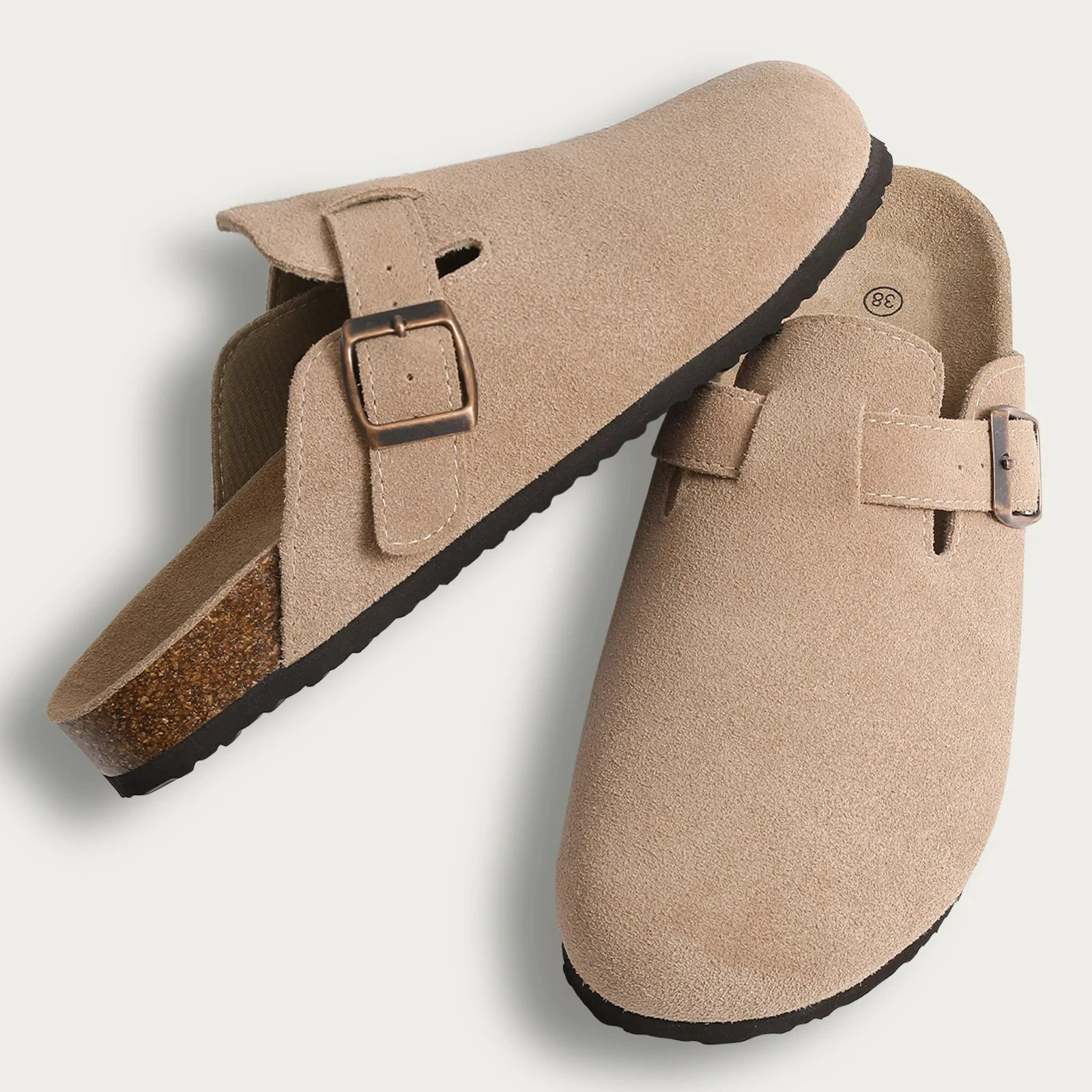 Stylish Cork Suede Mules Slippers for Women - Classic Antislip Outdoor Clogs with Arch Support