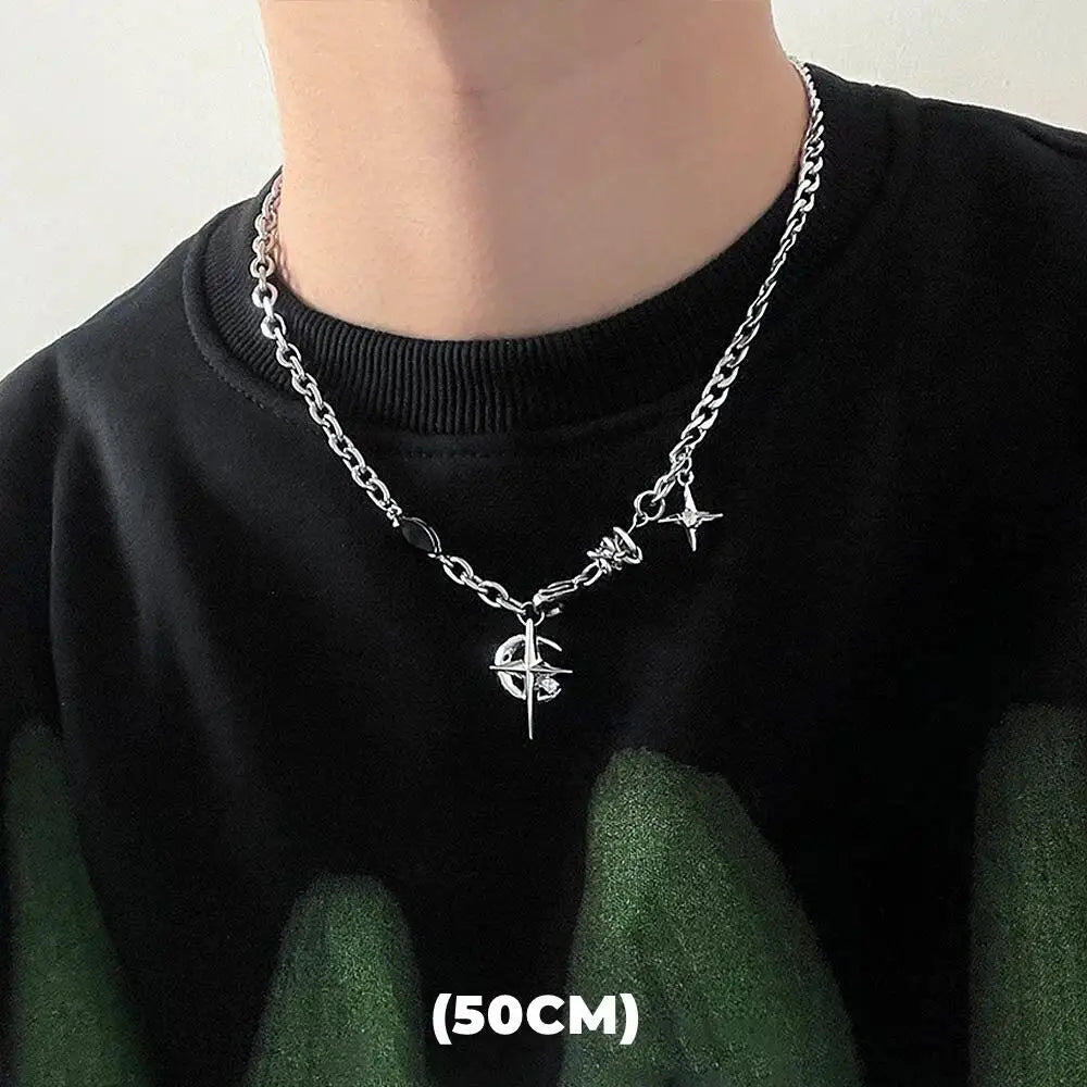 Trendy Hip Hop Zircon Star Double Layer Necklace - Unisex Titanium Steel Pendant for Fashion-Forward Individuals
