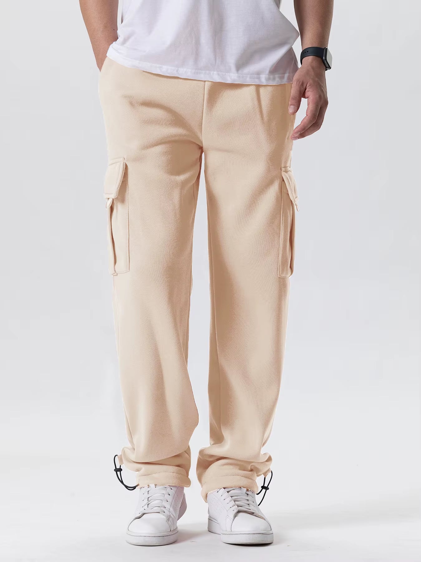 Mens Sweatpants Straight Fit Joggers for Sports and Streetwear Loose Oversized Drawstring Long Pants Men Multi-Pocket Pants