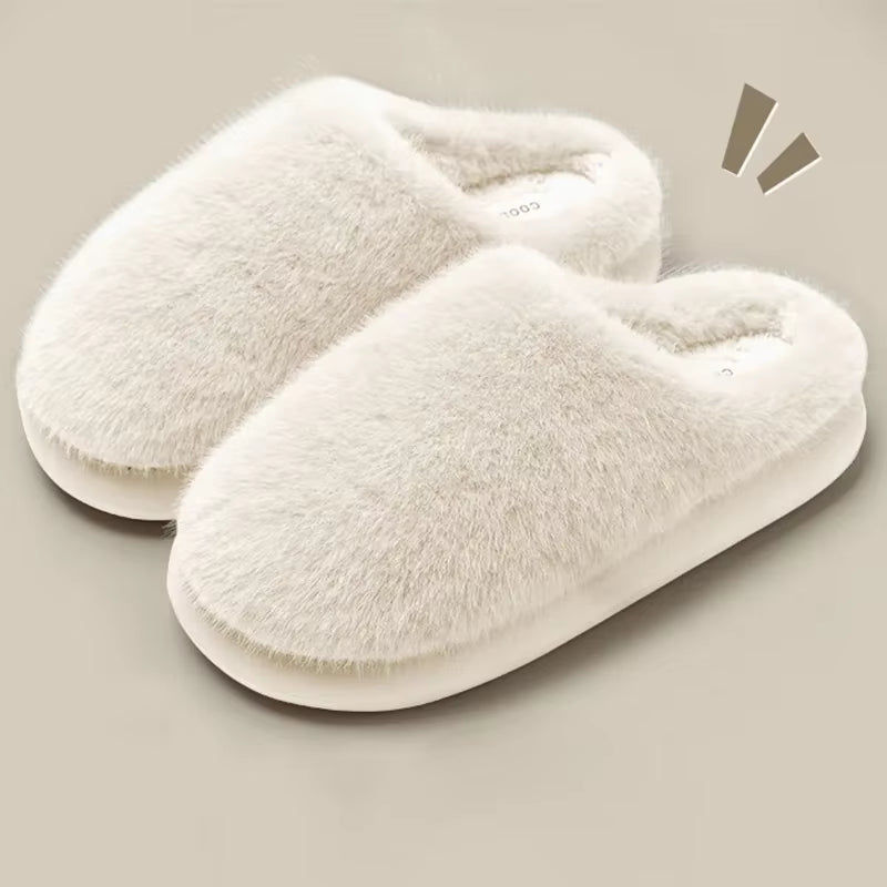 Winter Women'S Faux Fur Warm Slippers-Plush Toe-Cover Slip-Resistant Cotton House Shoes,Soft Cozy Indoor Slides with Thick Sole