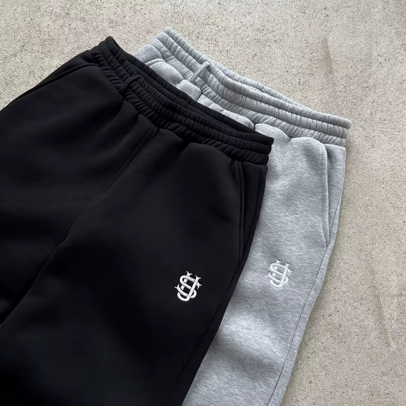 Y2K Men Jogger Loose Su Logo Embroidered Leg Openings Wide Leg Pants Extra Outsize Pockets Fashionable Couple Straight Leg Pants