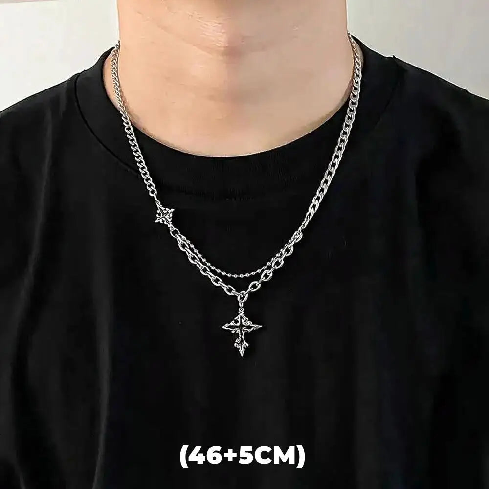 Trendy Hip Hop Zircon Star Double Layer Necklace - Unisex Titanium Steel Pendant for Fashion-Forward Individuals