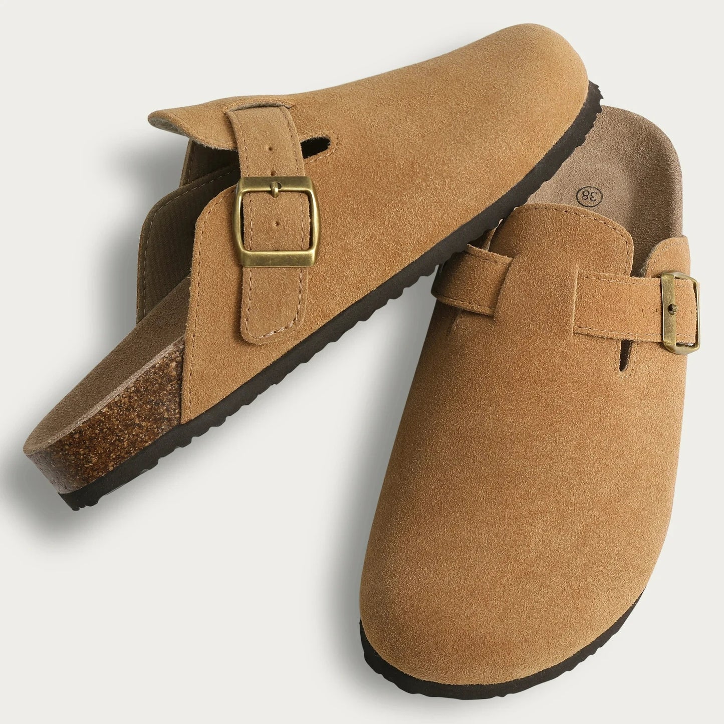 Stylish Cork Suede Mules Slippers for Women - Classic Antislip Outdoor Clogs with Arch Support