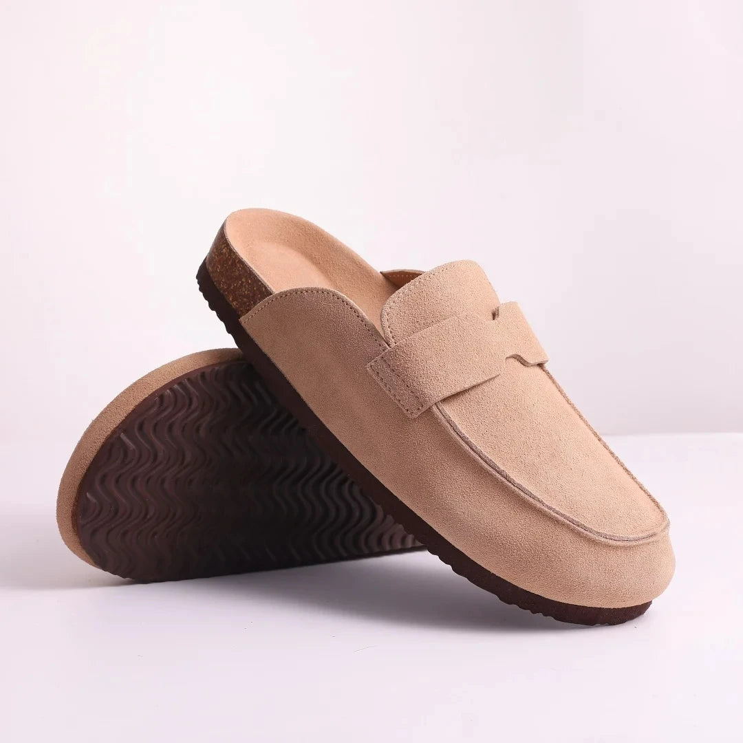 Stylish Cork Suede Mules Slippers for Women - Classic Antislip Outdoor Clogs with Arch Support
