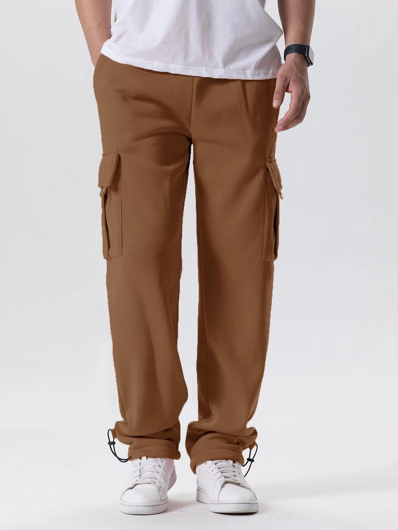 Mens Sweatpants Straight Fit Joggers for Sports and Streetwear Loose Oversized Drawstring Long Pants Men Multi-Pocket Pants