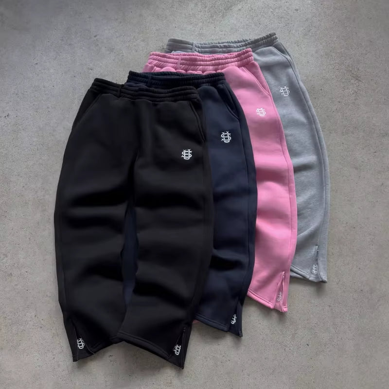 Y2K Men Jogger Loose Su Logo Embroidered Leg Openings Wide Leg Pants Extra Outsize Pockets Fashionable Couple Straight Leg Pants