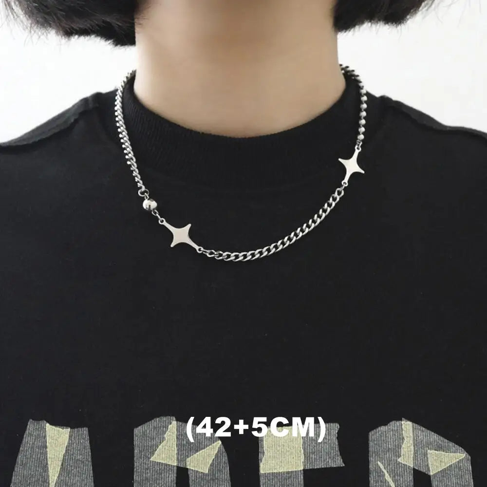Trendy Hip Hop Zircon Star Double Layer Necklace - Unisex Titanium Steel Pendant for Fashion-Forward Individuals
