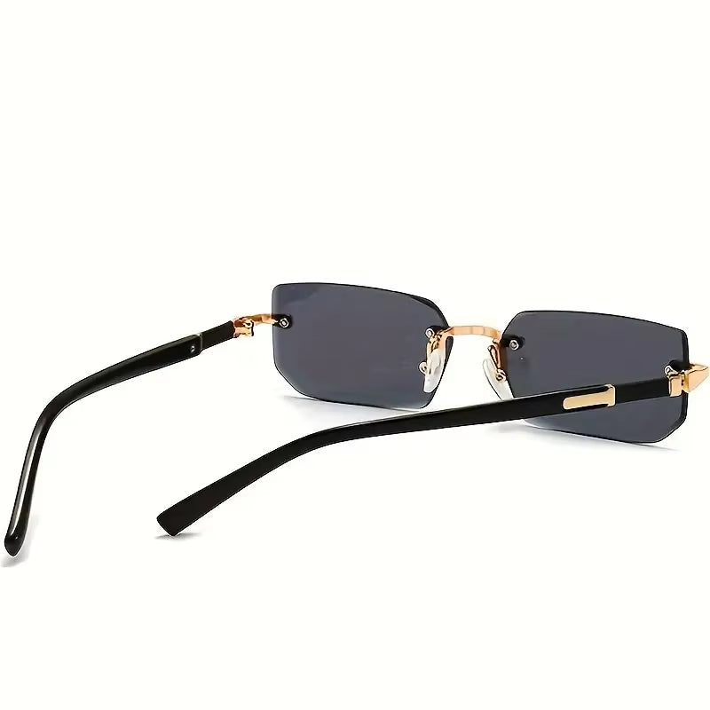 Trendy Rimless Rectangle Sunglasses for Men and Women - Stylish Small Square Shades for Summer Travel
