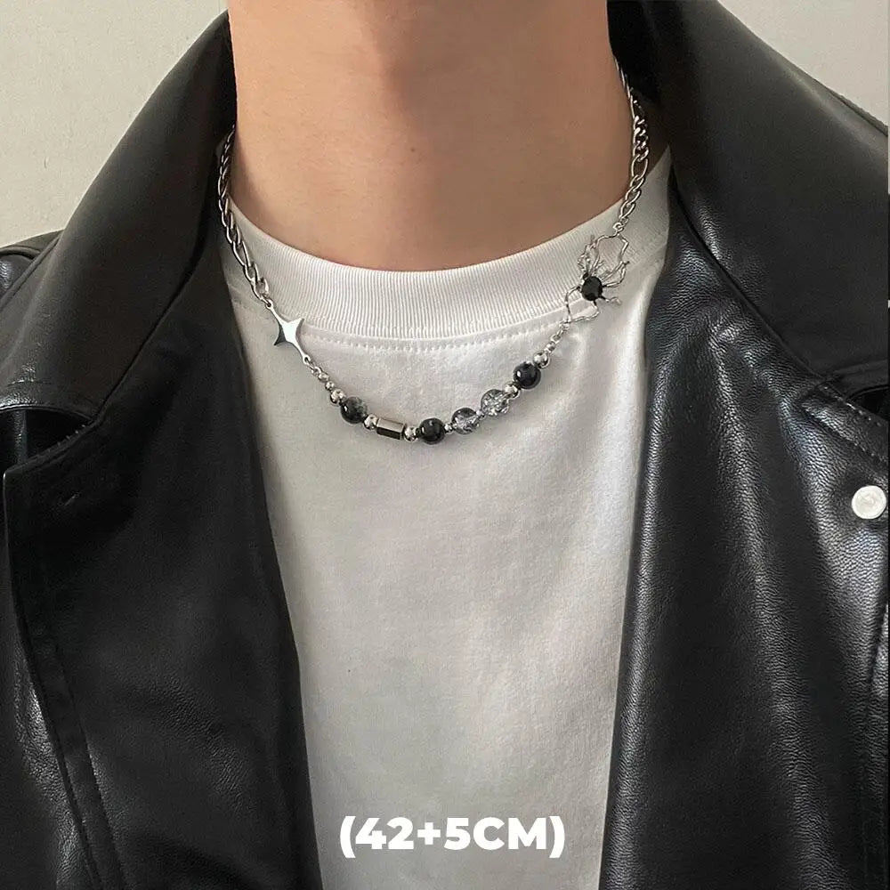 Trendy Hip Hop Zircon Star Double Layer Necklace - Unisex Titanium Steel Pendant for Fashion-Forward Individuals