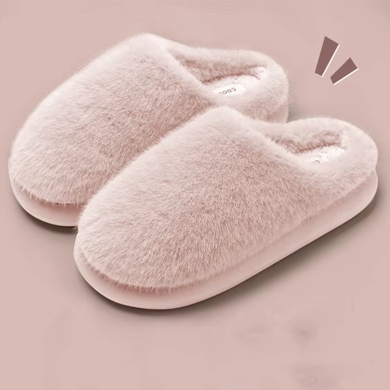Winter Women'S Faux Fur Warm Slippers-Plush Toe-Cover Slip-Resistant Cotton House Shoes,Soft Cozy Indoor Slides with Thick Sole
