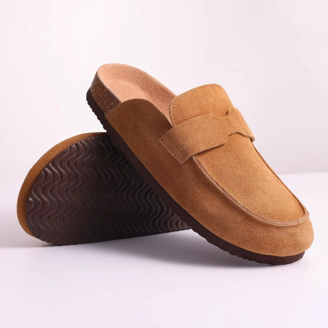 Stylish Cork Suede Mules Slippers for Women - Classic Antislip Outdoor Clogs with Arch Support