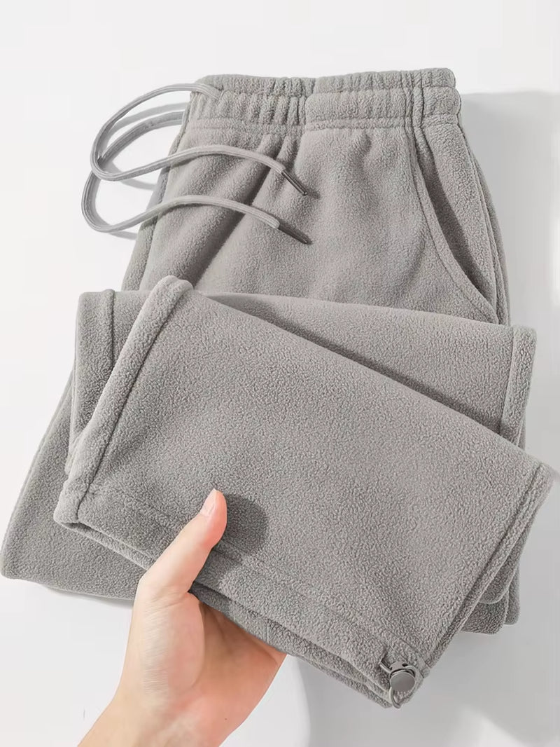 Vintage Thick Winter Casual Fleece Pants Men Wide Leg Baggy Warm Sweatpants Male Drawing Jogger Pants Falls Trousers