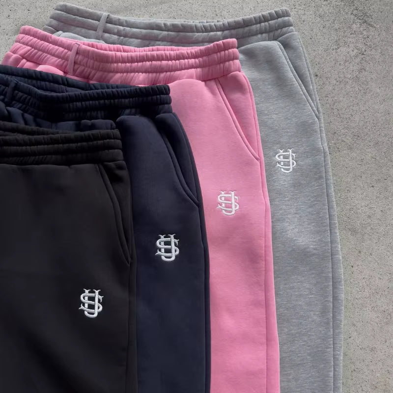 Y2K Men Jogger Loose Su Logo Embroidered Leg Openings Wide Leg Pants Extra Outsize Pockets Fashionable Couple Straight Leg Pants