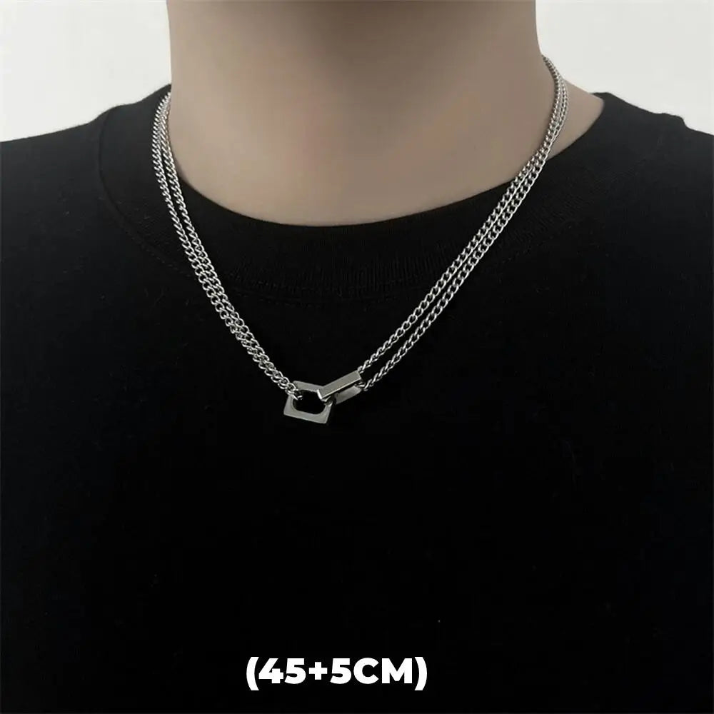 Trendy Hip Hop Zircon Star Double Layer Necklace - Unisex Titanium Steel Pendant for Fashion-Forward Individuals