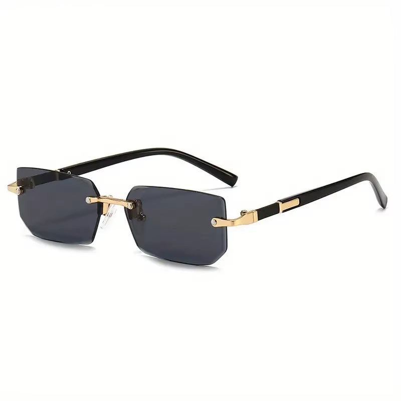 Trendy Rimless Rectangle Sunglasses for Men and Women - Stylish Small Square Shades for Summer Travel