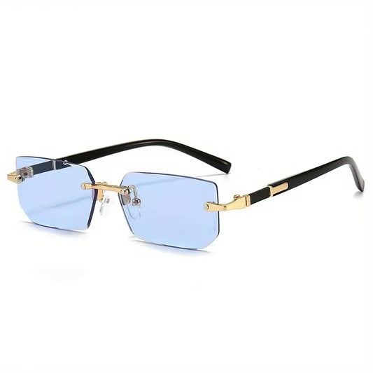 Trendy Rimless Rectangle Sunglasses for Men and Women - Stylish Small Square Shades for Summer Travel