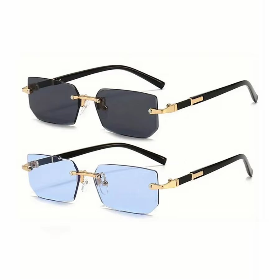 Trendy Rimless Rectangle Sunglasses for Men and Women - Stylish Small Square Shades for Summer Travel