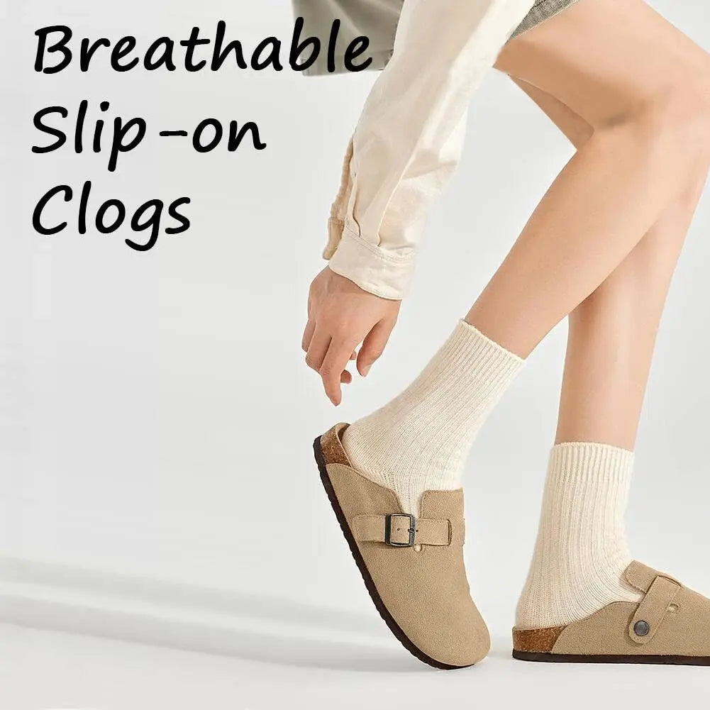 Stylish Cork Suede Mules Slippers for Women - Classic Antislip Outdoor Clogs with Arch Support
