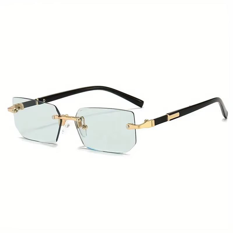 Trendy Rimless Rectangle Sunglasses for Men and Women - Stylish Small Square Shades for Summer Travel