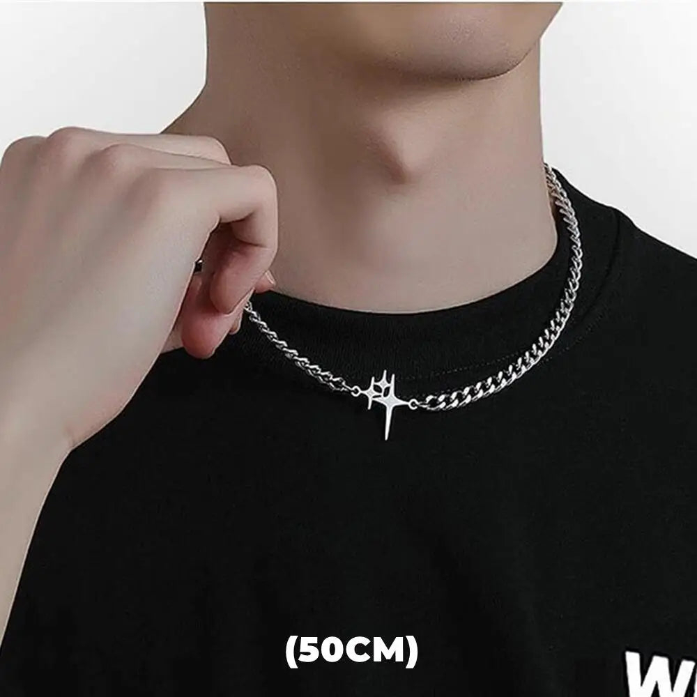 Trendy Hip Hop Zircon Star Double Layer Necklace - Unisex Titanium Steel Pendant for Fashion-Forward Individuals