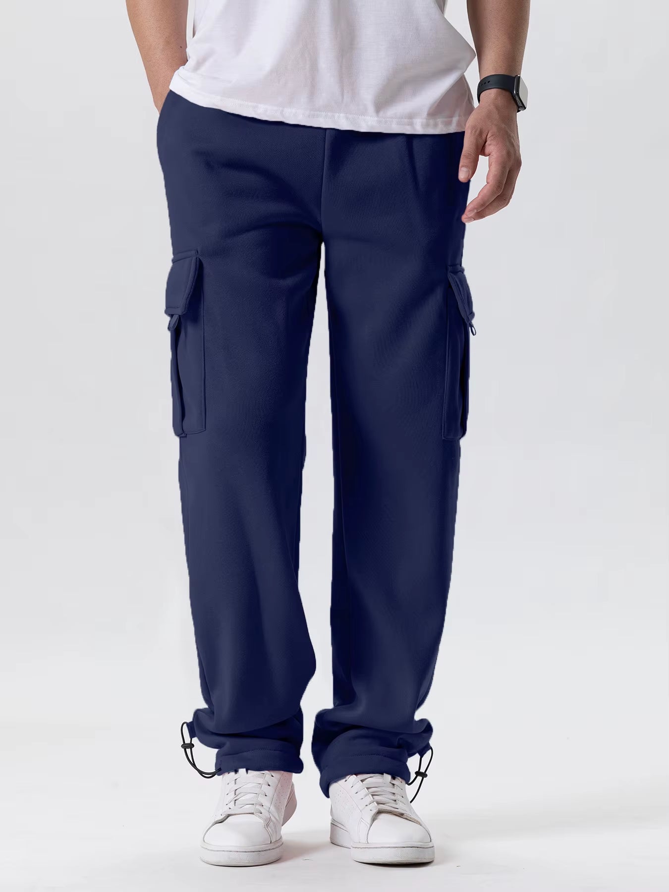 Mens Sweatpants Straight Fit Joggers for Sports and Streetwear Loose Oversized Drawstring Long Pants Men Multi-Pocket Pants