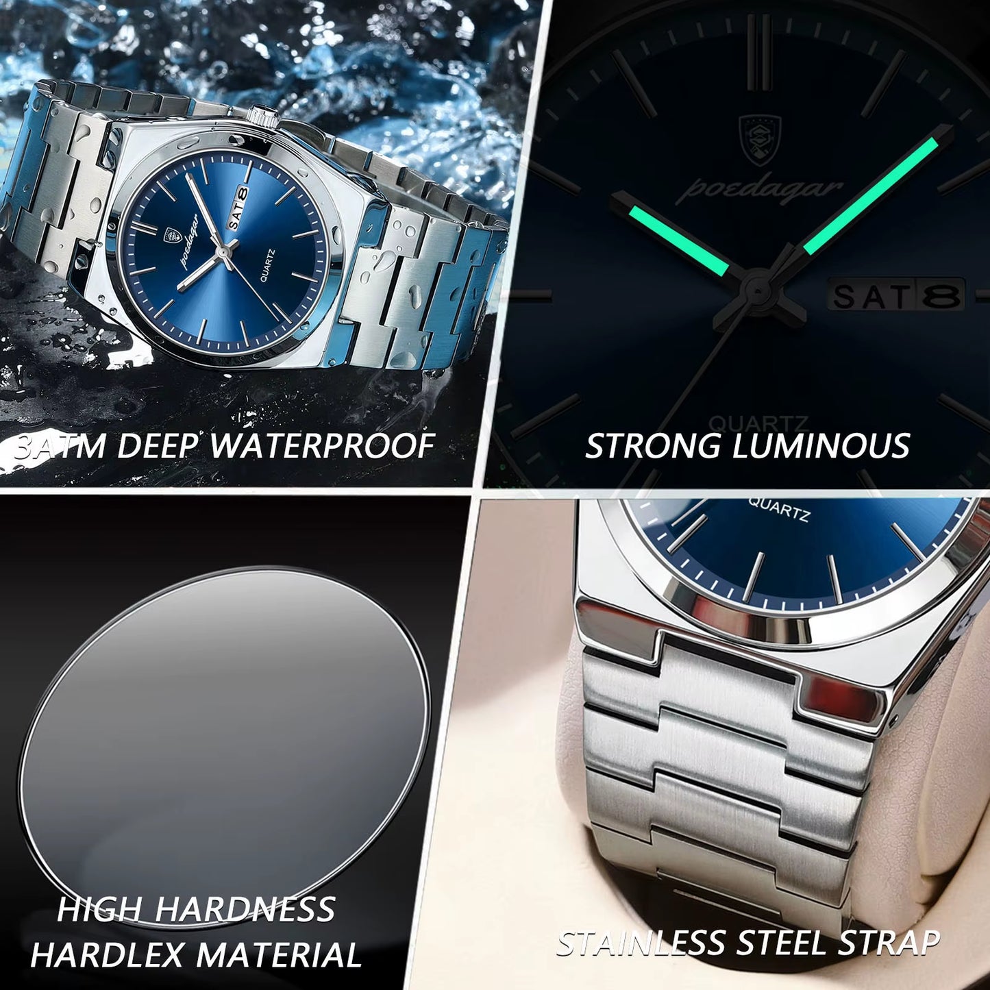Luxury Watches for Men Stainless Steel Waterproof Luminous Man Watch Date Week Fashion Casual Men'S Quartz Watch Reloj