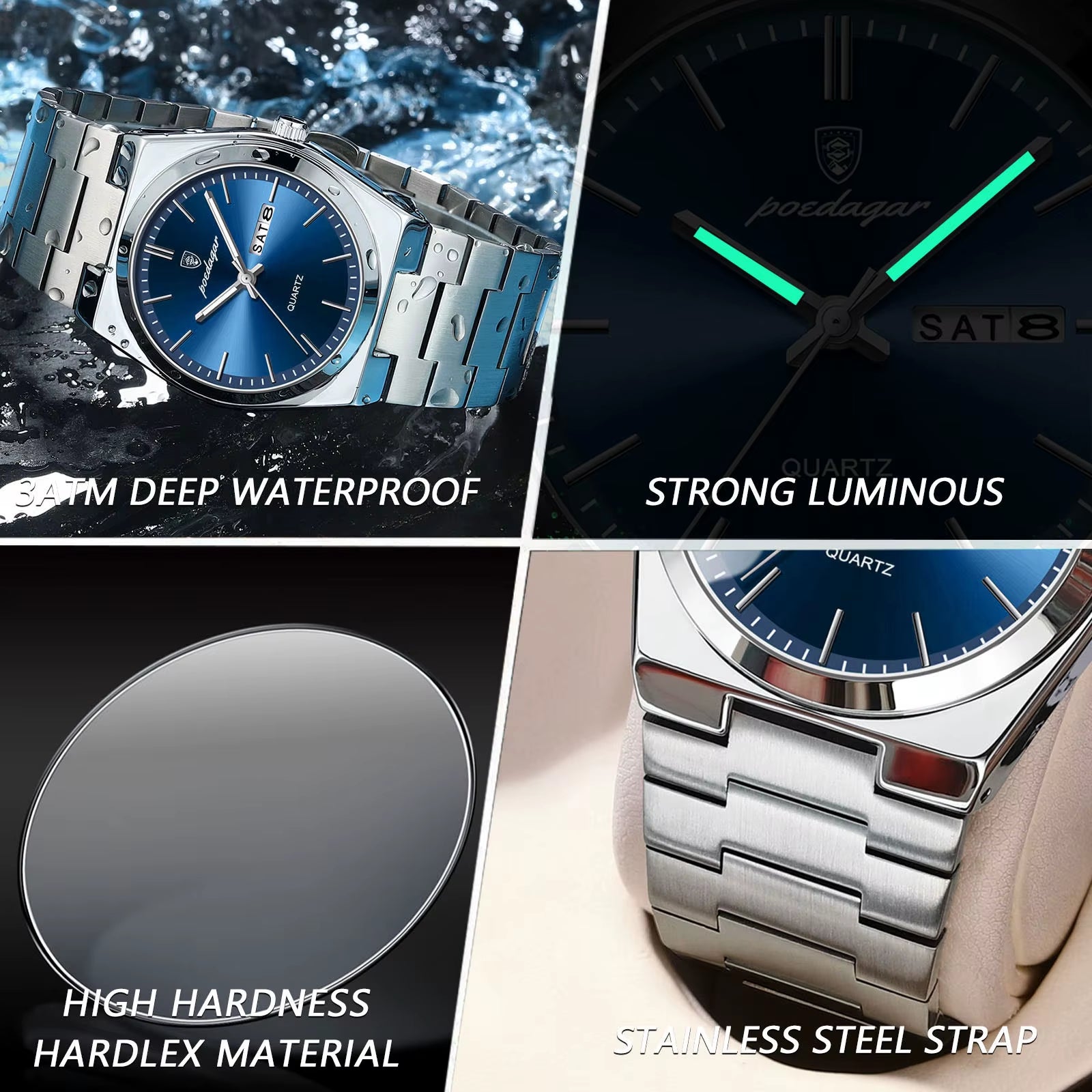 Luxury Watches for Men Stainless Steel Waterproof Luminous Man Watch Date Week Fashion Casual Men'S Quartz Watch Reloj