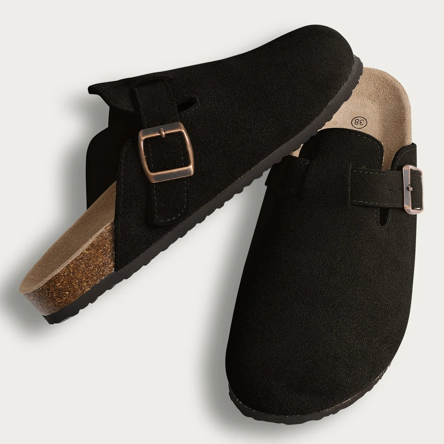 Stylish Cork Suede Mules Slippers for Women - Classic Antislip Outdoor Clogs with Arch Support