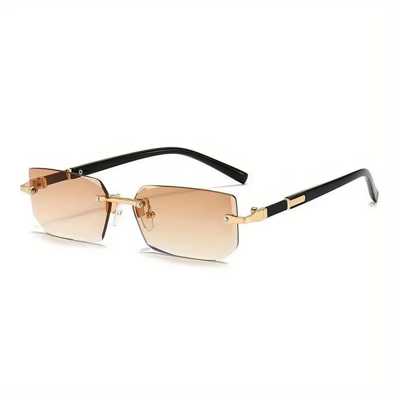 Trendy Rimless Rectangle Sunglasses for Men and Women - Stylish Small Square Shades for Summer Travel
