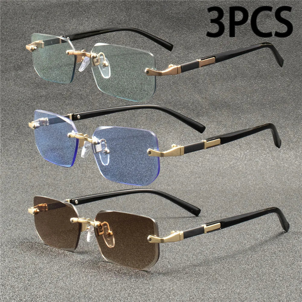 Trendy Rimless Rectangle Sunglasses for Men and Women - Stylish Small Square Shades for Summer Travel