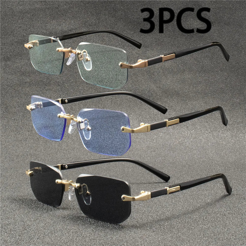 Trendy Rimless Rectangle Sunglasses for Men and Women - Stylish Small Square Shades for Summer Travel