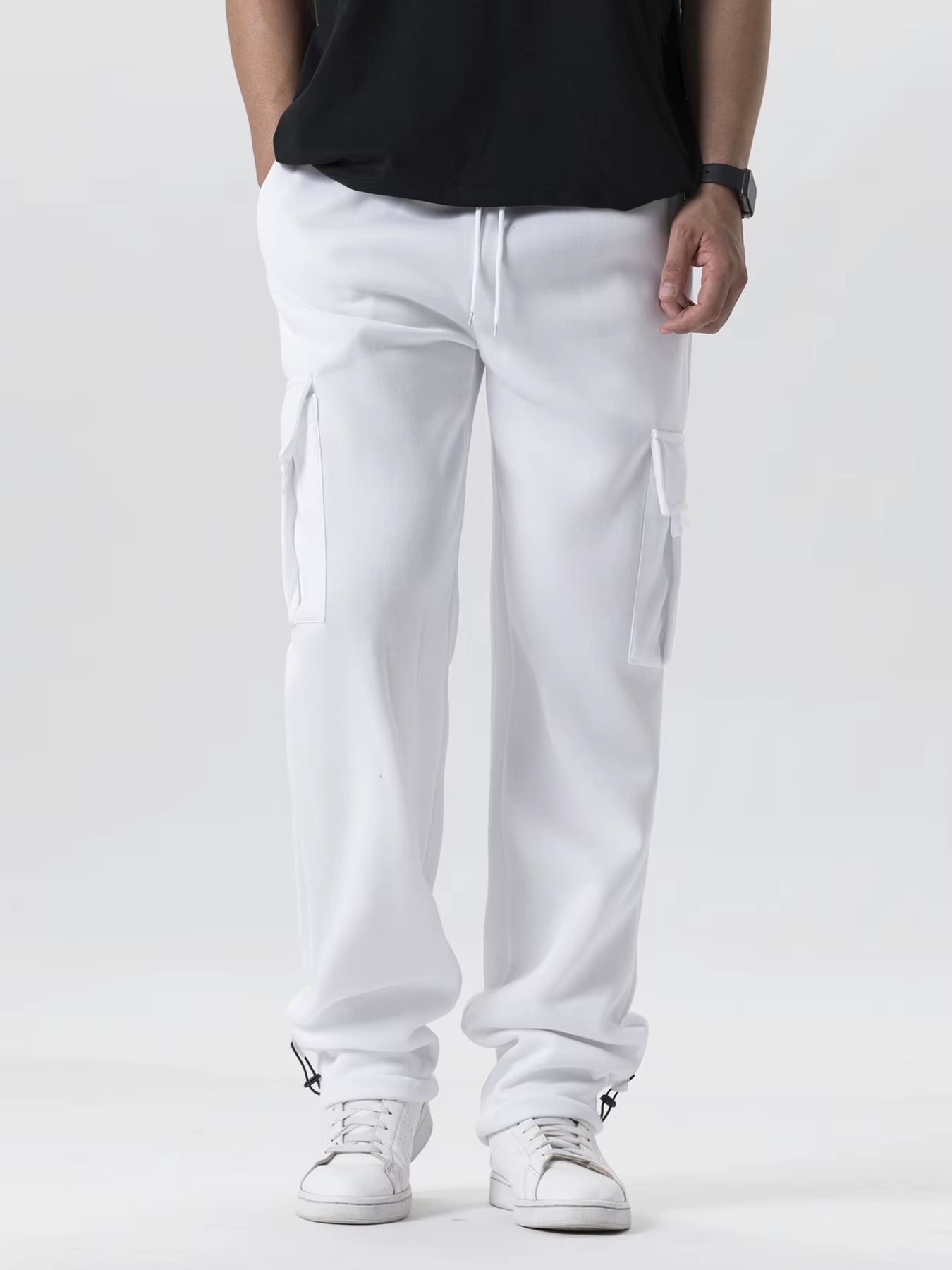 Mens Sweatpants Straight Fit Joggers for Sports and Streetwear Loose Oversized Drawstring Long Pants Men Multi-Pocket Pants