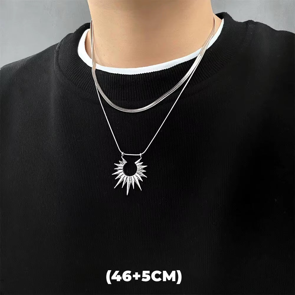 Trendy Hip Hop Zircon Star Double Layer Necklace - Unisex Titanium Steel Pendant for Fashion-Forward Individuals