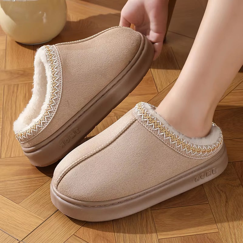 New Fashion Fluffy Platform Slippers for Women 2025 Winter Plush Warm Cotton Shoes Woman Comfort Non Slip Unisex Home Slippers