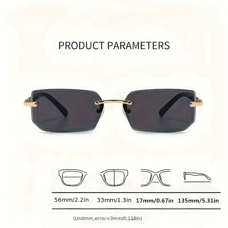 Trendy Rimless Rectangle Sunglasses for Men and Women - Stylish Small Square Shades for Summer Travel
